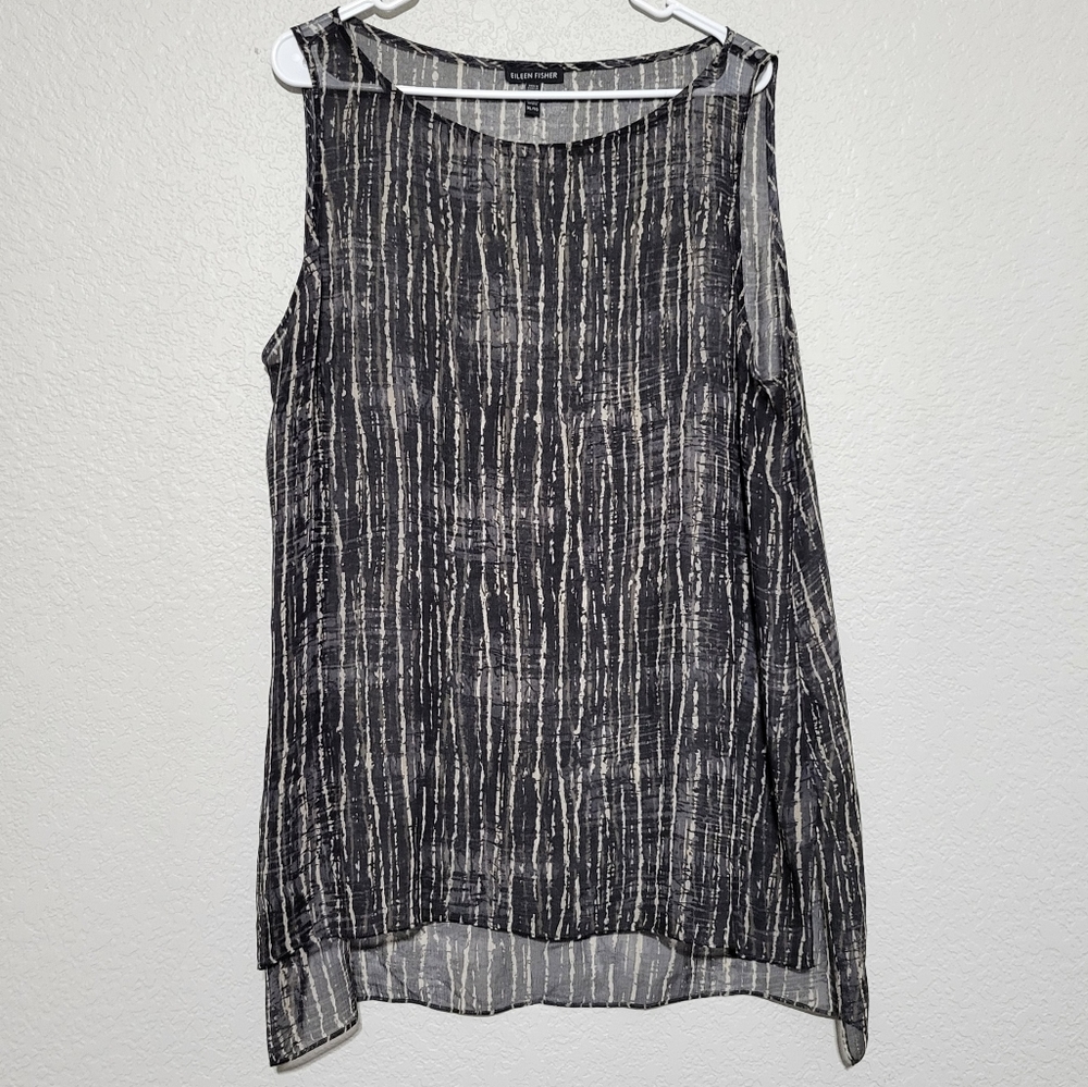 Eileen Fisher Black & White Sleeveless Layered Tank Top